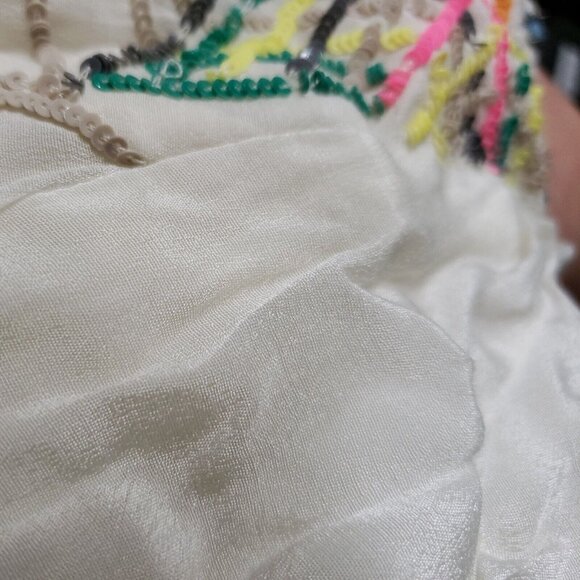 Tanvi Kedia $178 Sz XS Cream Multi Color Beaded Batwing Sleeve Rayon Top - Picture 11 of 11